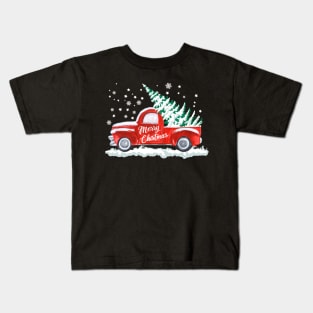 Merry Christmas Retro Vintage Red Truck Kids T-Shirt